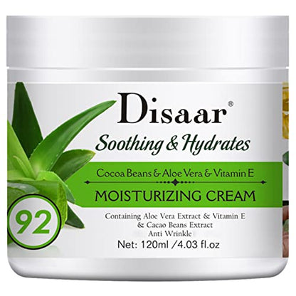 DISAAR Beauty Moisturizing Cream 92% Aloe Vera Cocoa Beans Vitamin E Hydrates Body Skin After Shower Anti-Wrinkle 120ml/4.03fl.oz