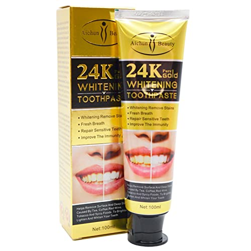 AICHUN BEAUTY 24K Pure Gold Whitening Toothpaste Remove Stains Repair Sensitive Teeth Fresh Breath 100ml/3.38oz