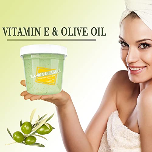 DISAAR BEAUTY Vitamin E Olive Oil Face Body Neck Scrub Cream Anti-Freckle Scar Mark Removal 300ml/10.58fl.oz