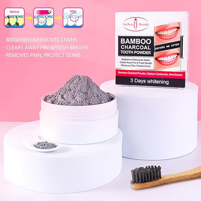 AICHUN BEAUTY Bamboo Charcoal Tooth Powder 3 Days Whitening Fresh Breath Mint Extract Removes Stains 50g/1.69fl.oz