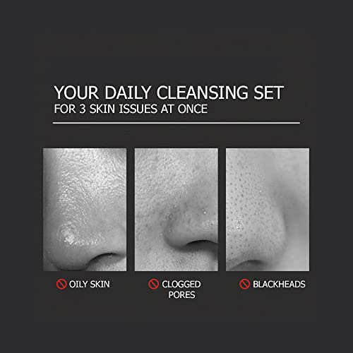 VENZEN Men's Cool Blackhead Removal Essence Nose Mask Pores Cleansing Water Kit 3pcs Set