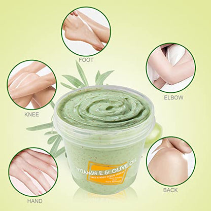 DISAAR BEAUTY Vitamin E Olive Oil Face Body Neck Scrub Cream Anti-Freckle Scar Mark Removal 300ml/10.58fl.oz