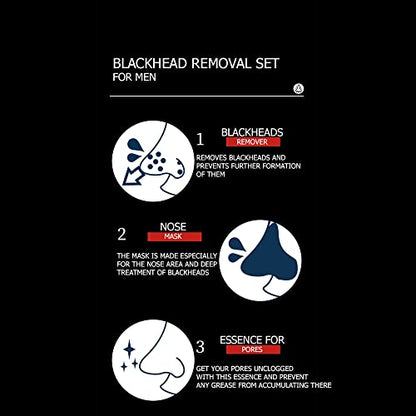 VENZEN Men's Cool Blackhead Removal Essence Nose Mask Pores Cleansing Water Kit 3pcs Set