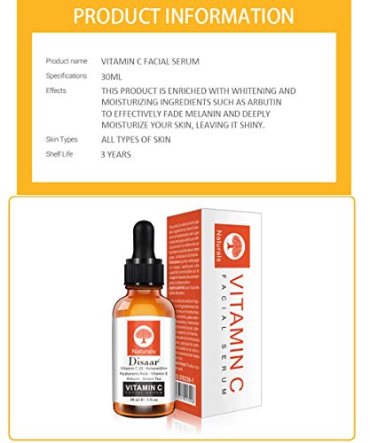 DISAAR BEAUTY Vitamin C Face Facial Serum Astaxanthin Hyaluronic Acid Arbutin Green Tea Skin Science Nature Hydrating Firming 30ml