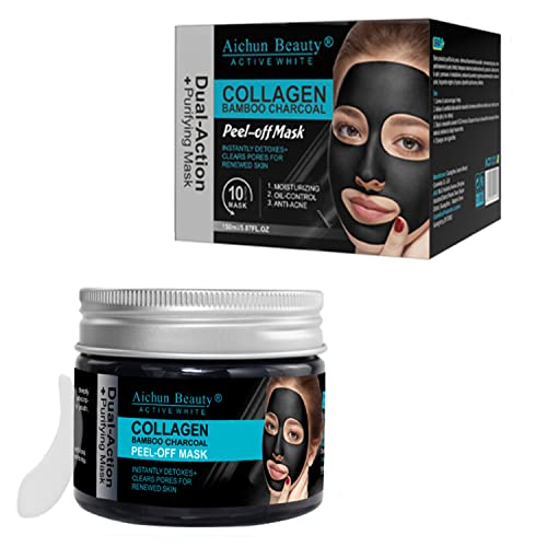 AICHUN BEAUTY Collagen Bamboo Charcoal Vegan Peel-Off Face Mask Instantly Detoxes Clears Pores Moisturizing Oil Control Anti-Acne Facial Mask 150ml/5.07fl.oz
