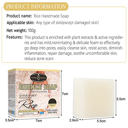 AICHUN BEAUTY Essence Soap Natural Rice Extract Hydrate Deep Cleaning Detox Exfoliation Remove Black Head Resist Acnes Reduce Acne Scars Repair Damage 100g/3.38fl.oz