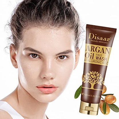 DISAAR Beauty Argan Oil Face Wash Hyaluronic Acid Deep Cleansing Oil Control Exfoliating Moisturizing Skin 100ml/3.52fl.oz