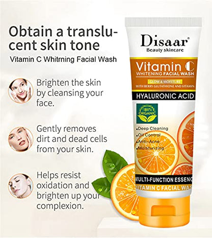 DISAAR Beauty Skincare Vitamin C Facial Wash Foam Hyaluronic Acid Berry Glutathione Moisturizing Cleaning Anti-Acne Oil Control Essence 100ml