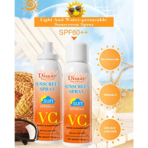 DISAAR BEAUTY Vitamin C Nicotinamide SPF60++ Sunscreen Spray Sun Protection Moisturizing Blocking Keeps Skin Hydrated 24H - Anti UVA / UVB 160ml / 5.41fl.oz