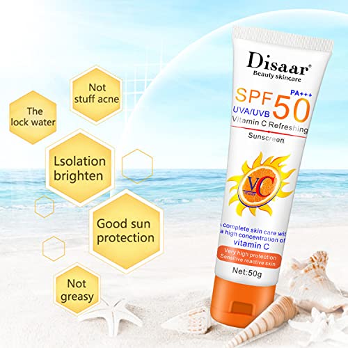 DISAAR BEAUTY Sunscreen SPF50 PA+++ UVA/UVB Vitamin C Refreshing Protection Sensitive Skin 50g/1.76oz