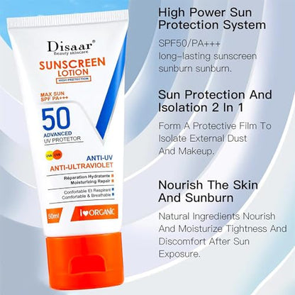 DISAAR BEAUTY Sunscreen Lotion SPF 50 PA+++ Advanced UV Protection UVA/UVB Moisturizing Repair 50ml / 1.69fl.oz