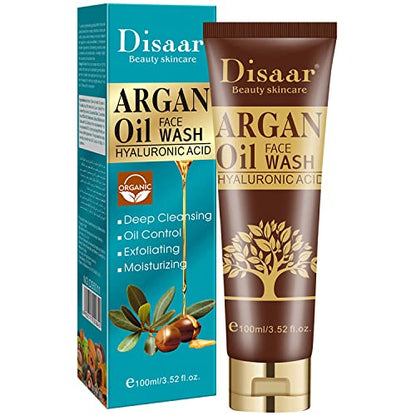 DISAAR Beauty Argan Oil Face Wash Hyaluronic Acid Deep Cleansing Oil Control Exfoliating Moisturizing Skin 100ml/3.52fl.oz