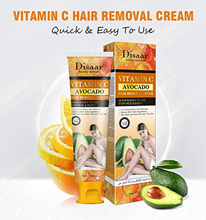 DISAAR BEAUTY Vitamin C Avocado Face Body 3-minutes Quick Hair Removal Cream Depilating Moisturizing Skin 100ml