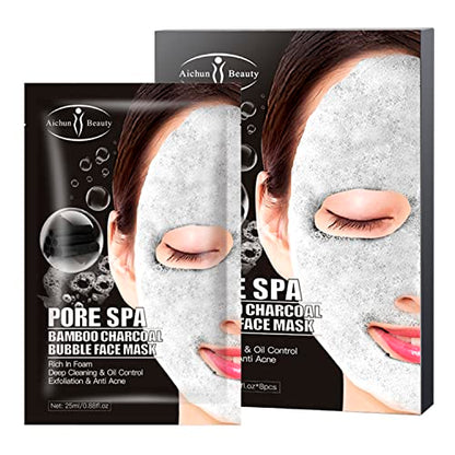 AICHUN BEAUTY Pore Spa Bamboo Charcoal Bubble Face Mask Deep Cleaning Foam Oil Control Exfoliation Anti Acne Facial Skincare 25ml / 0.88fl.oz (8 PACK)