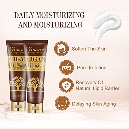 DISAAR Beauty Argan Oil Face Wash Hyaluronic Acid Deep Cleansing Oil Control Exfoliating Moisturizing Skin 100ml/3.52fl.oz