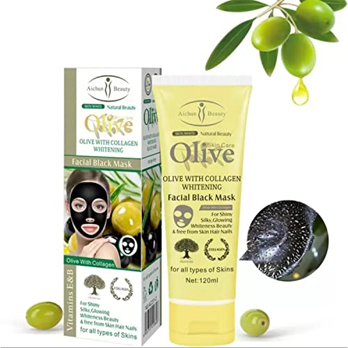 AICHUN BEAUTY Olive Collagen Facial Black Mask Vitamin E & B Shily Silky Glowing Beauty Dry Face Skin Wrinkles Clean Skincare 120ml/4.06oz