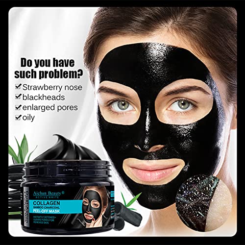 AICHUN BEAUTY Collagen Bamboo Charcoal Vegan Peel-Off Face Mask Instantly Detoxes Clears Pores Moisturizing Oil Control Anti-Acne Facial Mask 150ml/5.07fl.oz