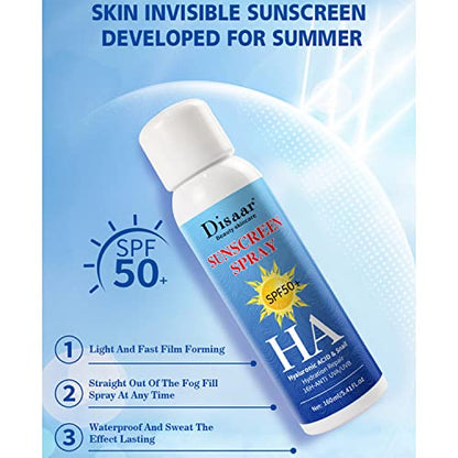 DISAAR BEAUTY Sunscreen Spray SPF50+ HA Hyaluronic Acid Snail Hydration Repair UVA/UVB 160ml/5.41oz