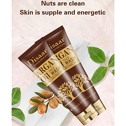DISAAR Beauty Argan Oil Face Wash Hyaluronic Acid Deep Cleansing Oil Control Exfoliating Moisturizing Skin 100ml/3.52fl.oz