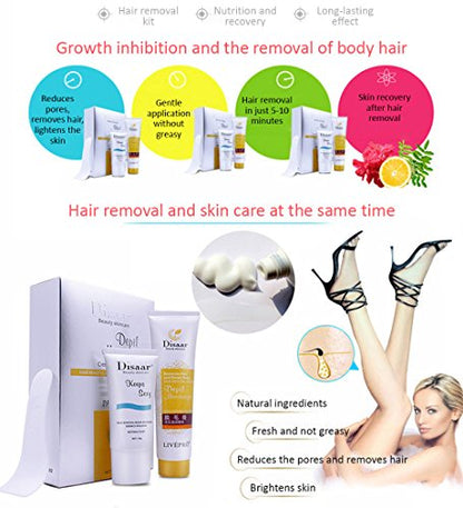 DISAAR BEAUTY Depilatory Hair Removal Cream + Repairing Milk Essence Emulsion Moisturizing Skin 100g+50g Set