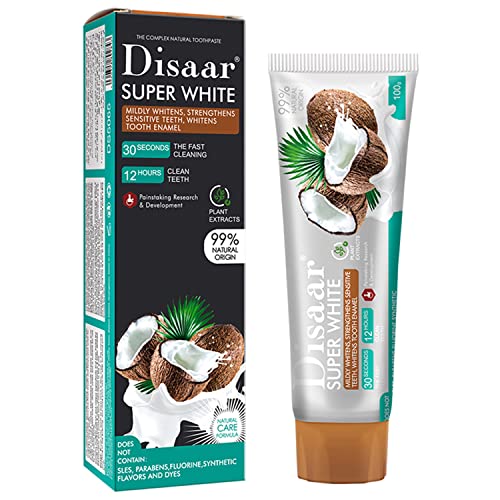 DISAAR BEAUTY Super Whitening Coconut Papaya Menthol Toothpaste Strengthens Sensitive Teeth Tooth Enamel Fast Teeth Cleaning 100g/3.53oz