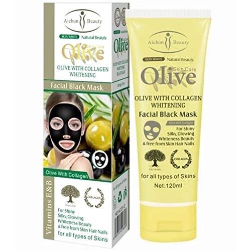 AICHUN BEAUTY Olive Collagen Facial Black Mask Vitamin E & B Shily Silky Glowing Beauty Dry Face Skin Wrinkles Clean Skincare 120ml/4.06oz