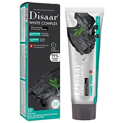 DISAAR BEAUTY Whitening Complex Toothpaste Charcoal Powder Banana Flower Triple Enamel System Fast Tooth Cleaning 100g/3.53oz