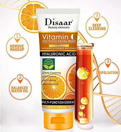 DISAAR Beauty Skincare Vitamin C Facial Wash Foam Hyaluronic Acid Berry Glutathione Moisturizing Cleaning Anti-Acne Oil Control Essence 100ml