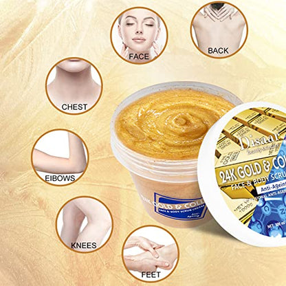 DISAAR BEAUTY 24K Gold Scrub Collagen Face Body Neck Cream Anti-Aging Removes Blackheads 300ml/10.58fl.oz