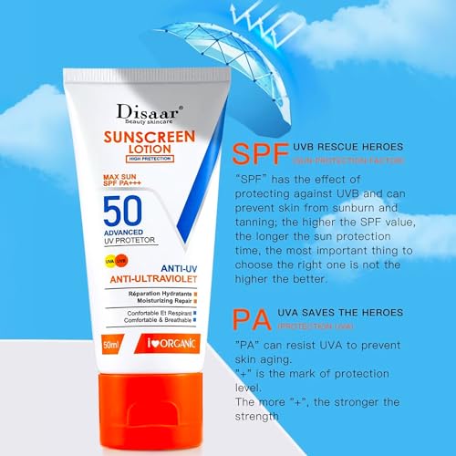 DISAAR BEAUTY Sunscreen Lotion SPF 50 PA+++ Advanced UV Protection UVA/UVB Moisturizing Repair 50ml / 1.69fl.oz