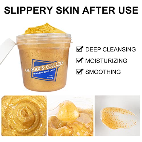 DISAAR BEAUTY 24K Gold Scrub Collagen Face Body Neck Cream Anti-Aging Removes Blackheads 300ml/10.58fl.oz