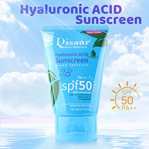 DISAAR BEAUTY Hyaluronic Acid Sunscreen SPF50 PA++ Anti UVA/UVB Water Resistant 16 hours Highly Protection 100ml/3.38fl.oz