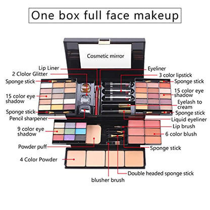 DISAAR BEAUTY All In One Makeup Gift Kit - The Ultimate Color Combination - 39 Eyeshadow, 4 Compact Powder, 6 Blusher, 3 Lipsticks, 2 Eyebrow Pencils, 2 Glitters, 1 Brush, 1 Mascara, 1 Mirror, 49 Colors Makeup Set Combination Palette