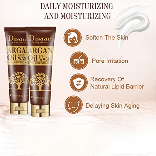 DISAAR Beauty Argan Oil Face Wash Hyaluronic Acid Deep Cleansing Oil Control Exfoliating Moisturizing Skin 100ml/3.52fl.oz