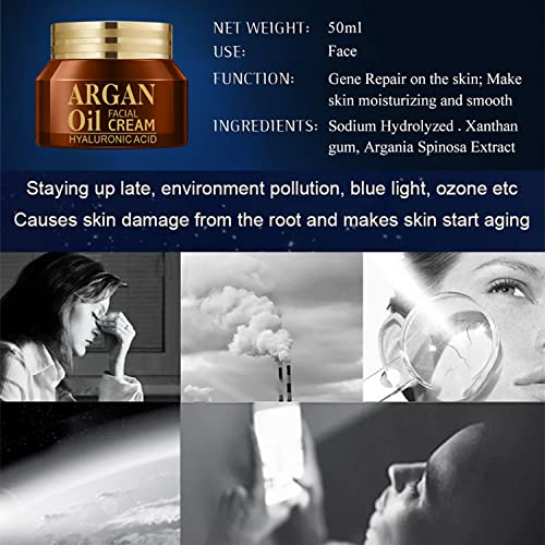 DISAAR BEAUTY Argan Oil Facial Cream Hyaluronic Acid Deep Moisturizing Anti-Wrinkle Anti-Aging Repair Skin 50ml/1.76fl.oz