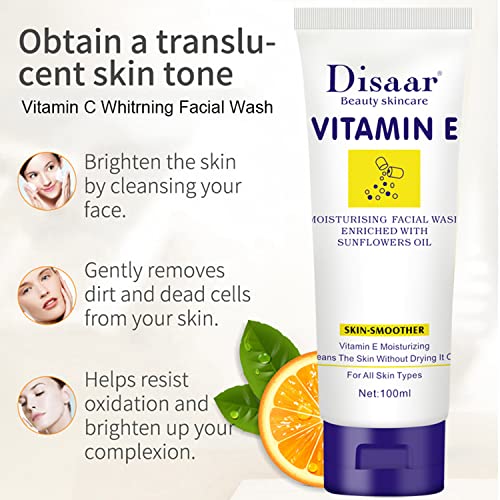 DISAAR Beauty Vitamin E Moisturizing Facial Wash Sunflowers Oil Cleans Pores Skin Smooth 100ml/3.38fi.oz