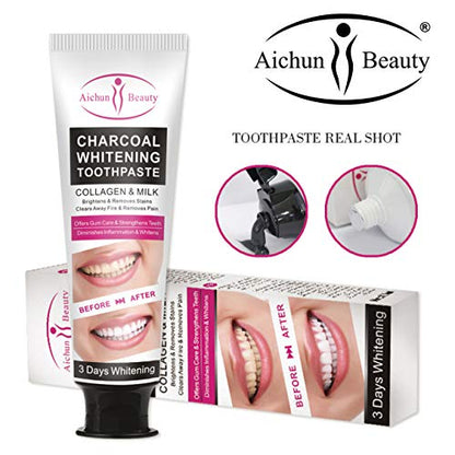 AICHUN BEAUTY Charcoal 3 Day Toothpaste Collagen Removes Stains Removes Yellow Teeth 100ml