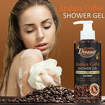 DISAAR Beauty Arabica Coffee Shower Gel Skin Repair Cleansing Moisturizing Removes Cuticles 300ml/10.14fl.oz