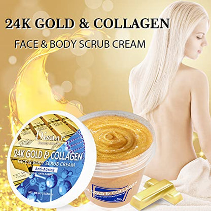 DISAAR BEAUTY 24K Gold Scrub Collagen Face Body Neck Cream Anti-Aging Removes Blackheads 300ml/10.58fl.oz