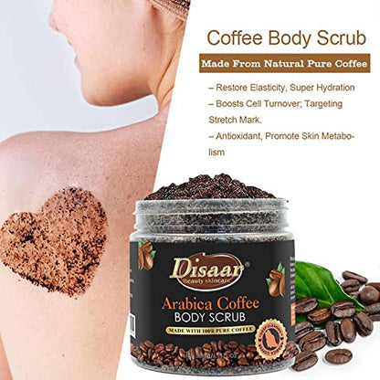 DISAAR BEAUTY Arabica Coffee Body Scrub Remove Dirt Aging Cuticles Reduce Cellulite Refine Pores Nourish Moisturize Skin 200ml/6.76fl.oz