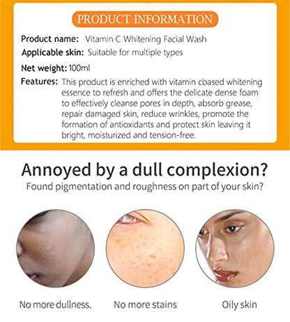 DISAAR Beauty Skincare Vitamin C Facial Wash Foam Hyaluronic Acid Berry Glutathione Moisturizing Cleaning Anti-Acne Oil Control Essence 100ml