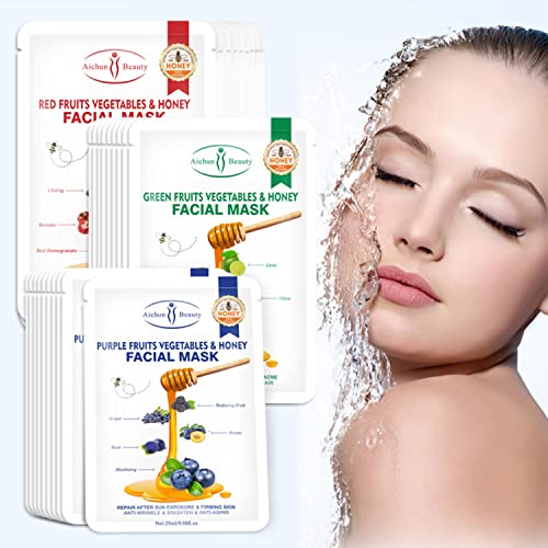 AICHUN BEAUTY Fruits Vegetables Honey Facial Mask Repair Firming Face Skin Anti-Wrinkles Moisturizing 25ml/0.88fl.oz x 10pcs