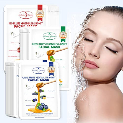 AICHUN BEAUTY Fruits Vegetables Honey Facial Mask Repair Firming Face Skin Anti-Wrinkles Moisturizing 25ml/0.88fl.oz x 10pcs