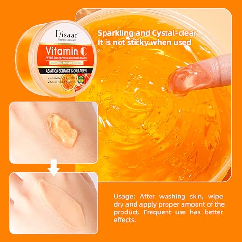 DISAAR Beauty Vitamin C Collagen Moisturizing Gel Orance Extract After Sun Repair Soothing Refines Pores Anti-Oxidation 300g / 10.14fl.oz