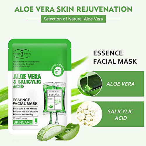 AICHUN BEAUTY Essence Facial Mask Tencel Material Anti-acne Anti-wrinkles Repair After Sun Moisturizing Deep Cleaning Contractive Pore 25ml/0.88fl.oz X 10pcs