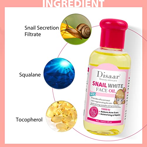 DISAAR Beauty Snail Face Body Oil Reduces Acne Scars Moisturizing Dry Facial Skin Care Repairs 75ml/2.5fl.oz