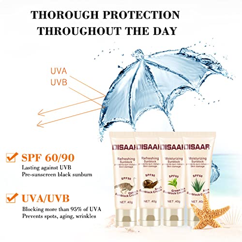 DISAAR BEAUTY Sunblock Cream Refreshing Sunscreen Face Neck Arms Skin Damage SPF 60/90 PA++ UVA/UVB Protection 40ml/1.35fl.oz (SPF 60 Green Tea Sunblock Cream)