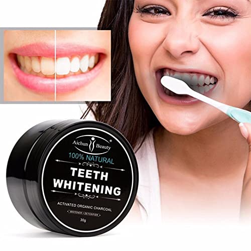 AICHUN BEAUTY Teeth Powder Organic Activated Charcoal Natural Food Grade Freshen Breath Safe On Sensitive Tooth Gum Gently Brush 30G