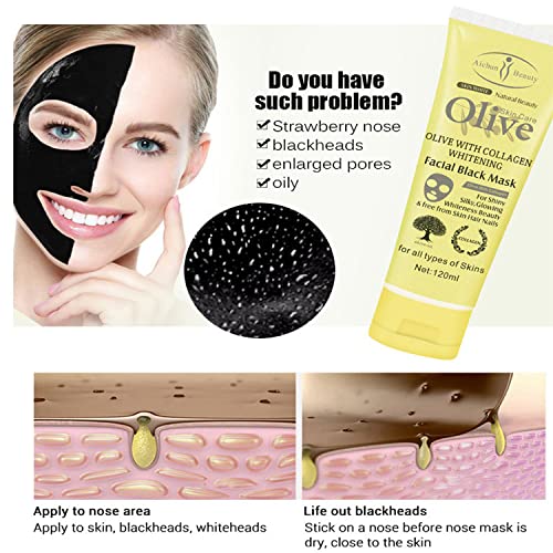 AICHUN BEAUTY Olive Collagen Facial Black Mask Vitamin E & B Shily Silky Glowing Beauty Dry Face Skin Wrinkles Clean Skincare 120ml/4.06oz