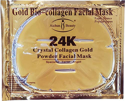 AICHUN BEAUTY 5PCS 24K Gold Gel Collagen Crystal Facial Masks Sheet Patch For Anti Aging Puffiness Anti Wrinkle Moisturizing Deep Tissue Rejuvenation and Hydrates Skin